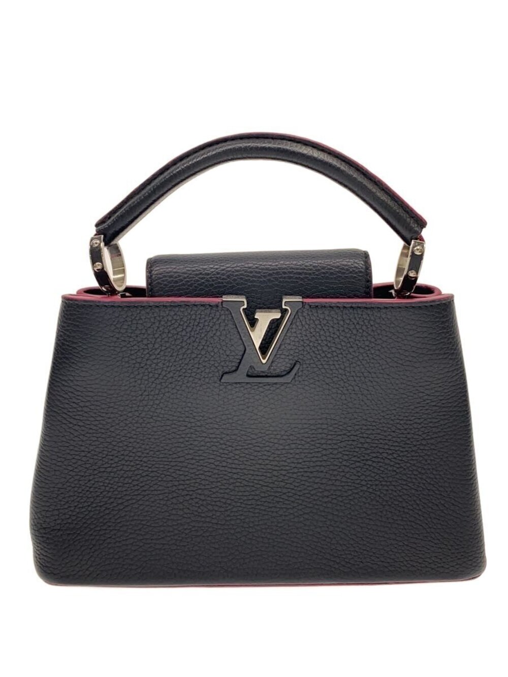 LOUIS VUITTON black grained leather handbag Capucines top handle LV